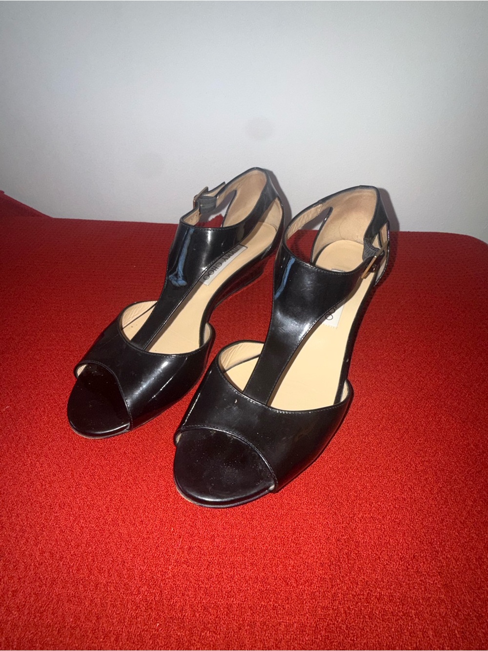Jimmy Choo Black T-Strap Open-Toe Heels